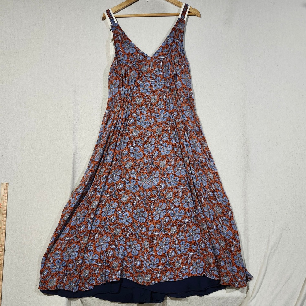 Banana Republic Floral Maxi Dress Blue Orange V-Neck Adjustable Straps Small